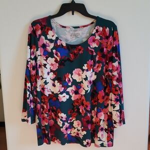 Investments Floral 3/4 Sleeve Top - Multicolor